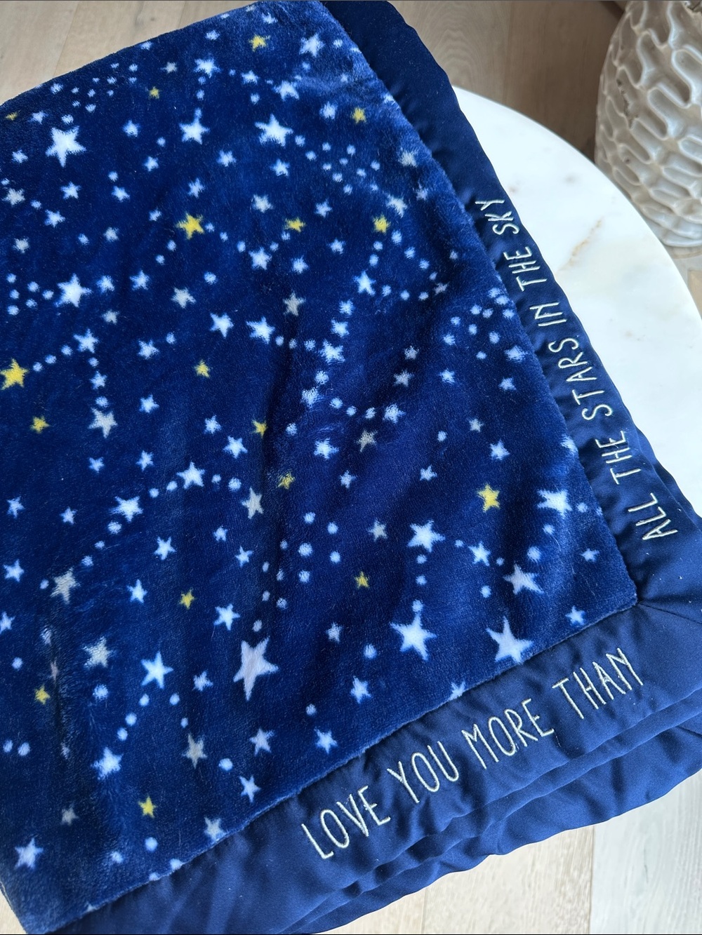 Wendy Bellissimo Navy Blue Plush Blanket with Satin Trim